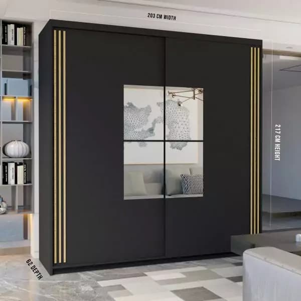 Aurix Sliding Wardrobe Black 150cm/203cm