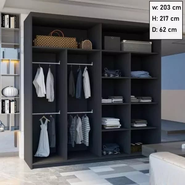 Aurix Sliding Wardrobe Black 150cm/203cm